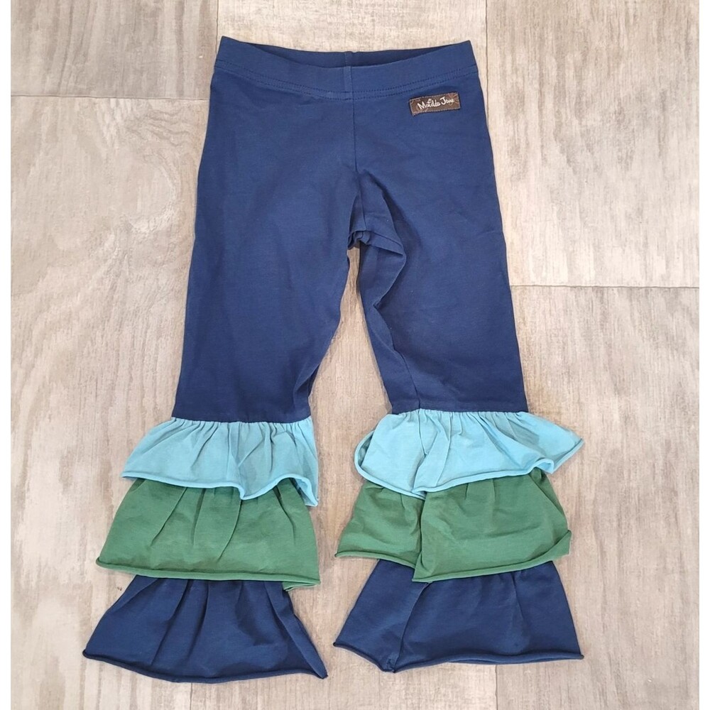 Matilda Jane Paint by Numbers Girls Size 4 Tiered Ruffle Hem Pants Blue Green